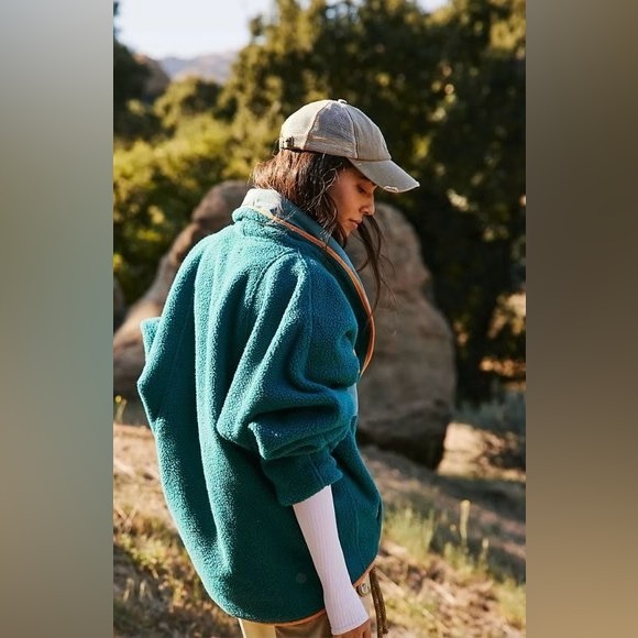 New! Free People Movement Hit The Slopes Shawl Jacket Teal Blue Orange 🧡 XS - Picture 5 of 11